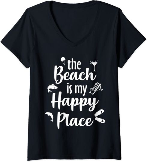 The Beach Is My Happy Place Quote Summer Vacation Gift T-Shirt