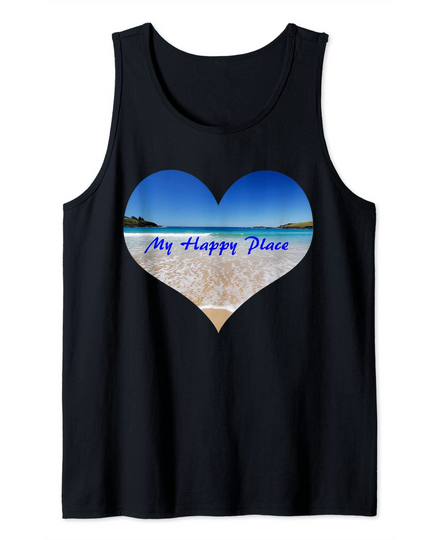 Summer Sand Beach Sea Ocean Is My Happy Place Gift Present Tank Top