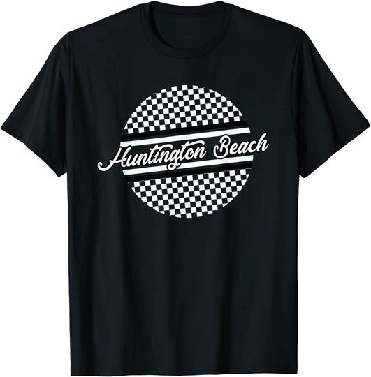 Huntington Beach Checkered Surf & Skate Style Gift For Teens T-Shirt