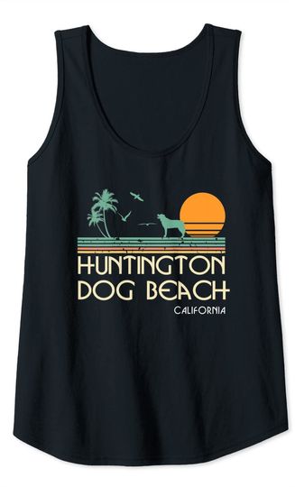 Huntington Dog Beach California Retro Vintage Style Tank Top