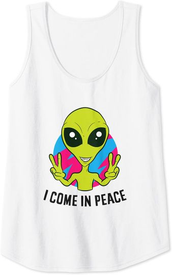 Alien Ufo Space Rave EDM Music I Come In Peace Tank Top