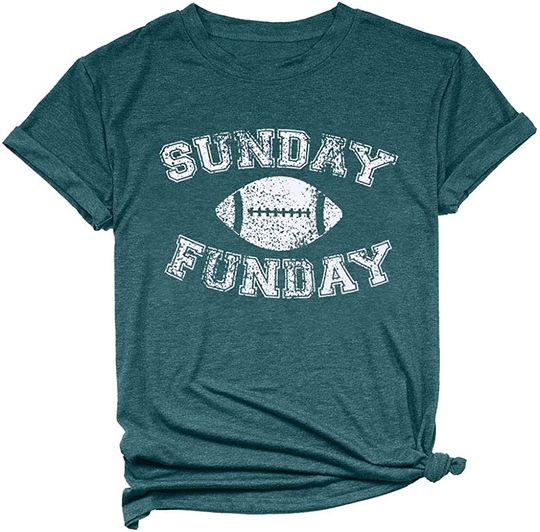 Women American Football Printed Causal Short Sleeve Game Day T-Shirt Top