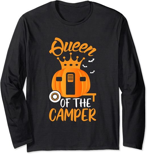 Queen Of The Camper Halloween Pumpkin Camping Long Sleeve