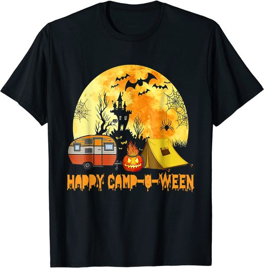 Happy Camp O Ween Camping Camper Halloween Moon Pumpkin T-Shirt