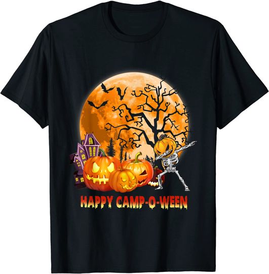 Happy Camp O Ween Dabbing Skeleton Moon Halloween T-Shirt