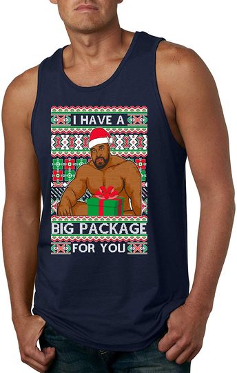 I Have a Big Package Meme Barry Wood Ugly Christmas Sweater Mens Graphic Tank Top