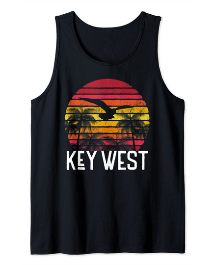 Key West Florida Vintage Retro Beach Palm Tree Surf Sunset Tank Top