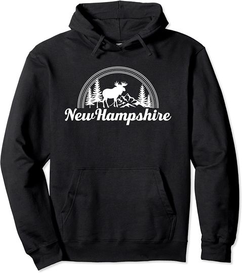 Retro Style Moose and Mountains New Hampshire Pullover Hoodie