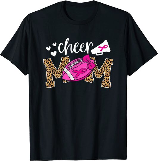 Football Cheer Mom Pink Leopard Breast Cancer Awareness T-Shirt