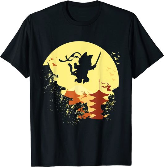 Samurai Cat Moon Night T-Shirt