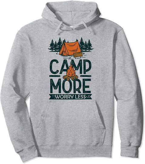 Camp More Worry Less Retro Graphic Camp Pullover Hoodie