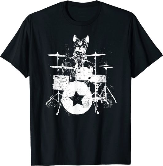 Drummer Punk Rockstar Kitten Kitty Cat Drummer Playing Drums T-Shirt