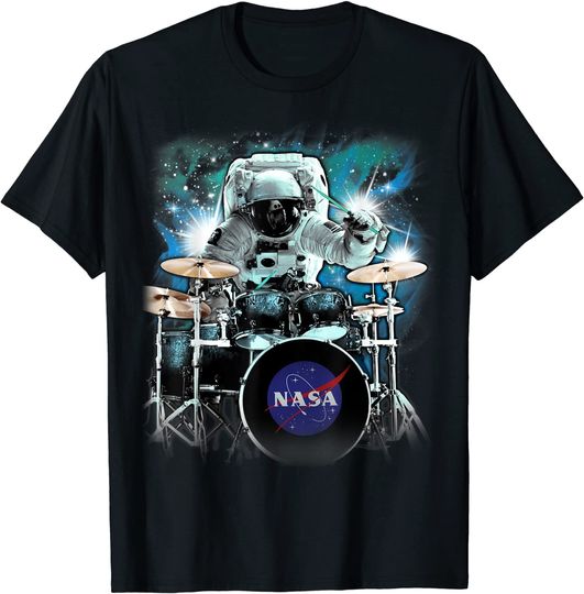 Drummer Space Drum Playing Astronaut T-Shirt