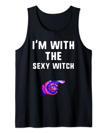 I'm With Sexy Witch Tie Dye Halloween Matching Couple Tank Top