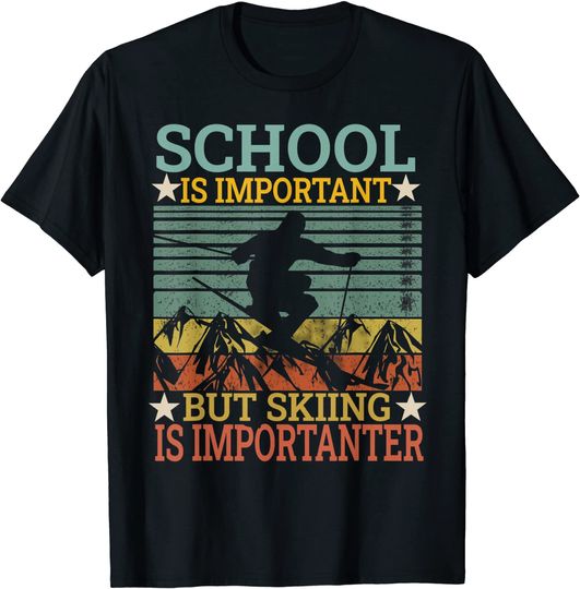 School Is Important But Skiing Is Importanter Vintage Retro T-Shirt