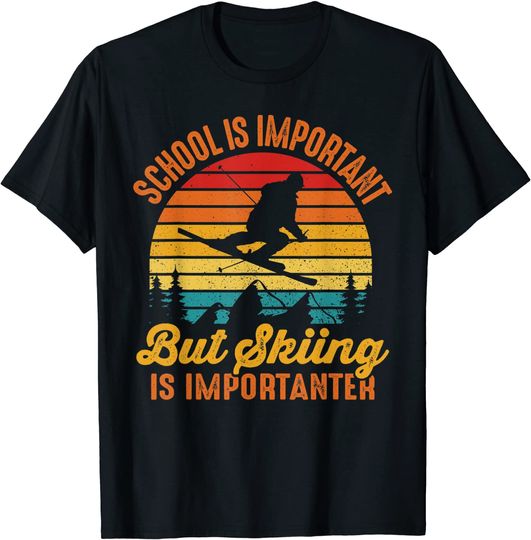 School Is Important But Skiing Is Importanter Retro Vintage T-Shirt