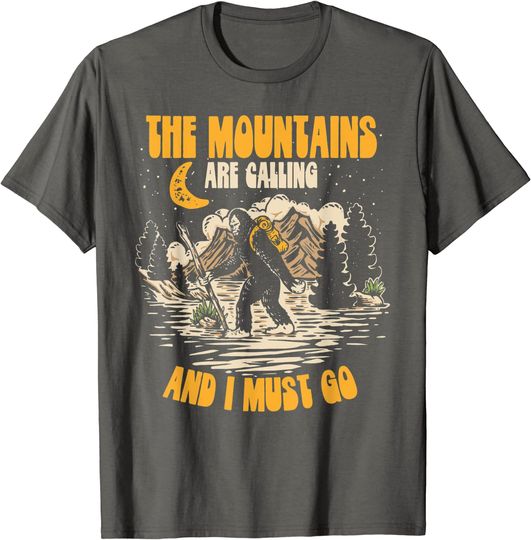 Hiking Bigfoot Mountains Are Calling I Must Go Retro Night T-Shirt