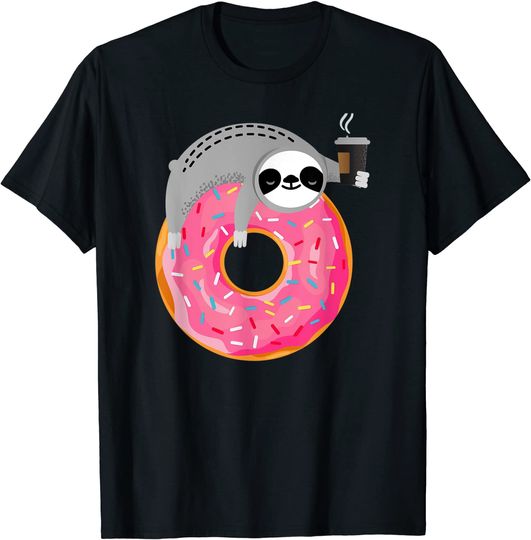 Halloween Donuts Sloth On Donut With Cup Of Steaming Coffee T-Shirt