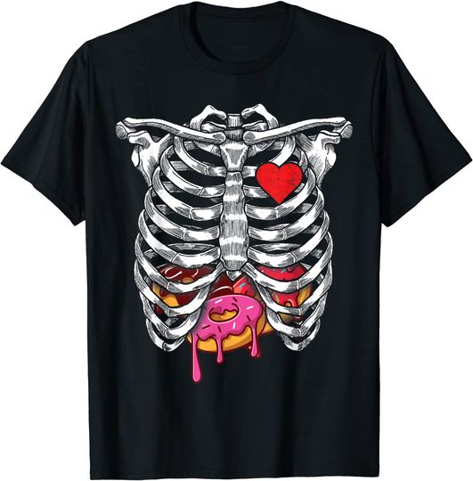 Halloween Donuts Skeleton Rib Cage Heart T-Shirt