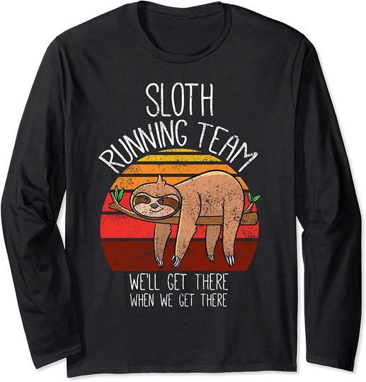 Funny Sloth Gifts Men Women Kids, Vintage Sloth Running Team Long Sleeve T-Shirt