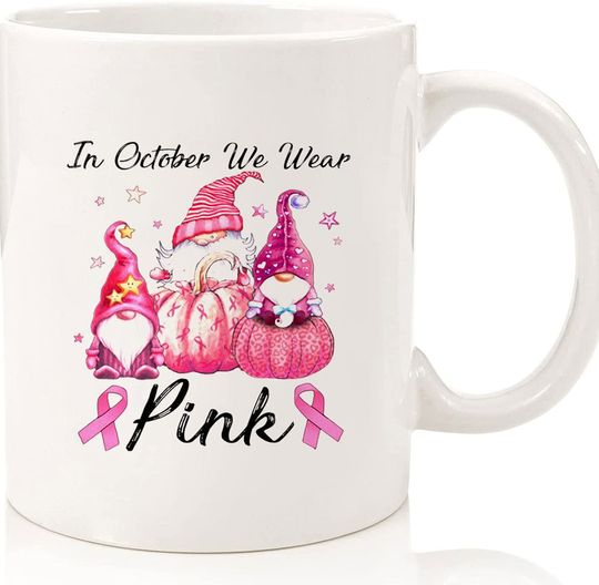 In October We Wear Pink Pumpkin Gnome Accent Mug