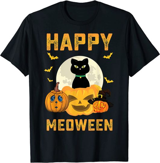 Happy Meoween Black Cat Costume Halloween T-Shirt