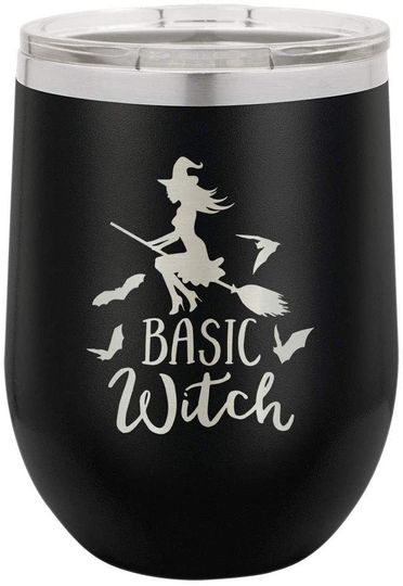 BASIC WITCH Engraved Black 12 oz Wine Tumbler