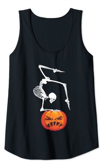 Pumpkin Skull Namaste Skeleton Yoga Halloween Tank Top