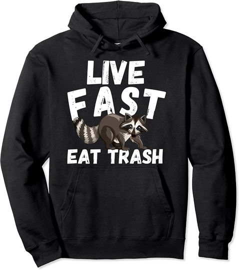 Live Fast Eat Trash - Funny Raccoon Graphic Kids Camping Pullover Hoodie