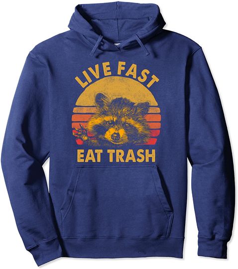 Live Fast Eat Trash Raccoon Hoodie Retro Vintage Style