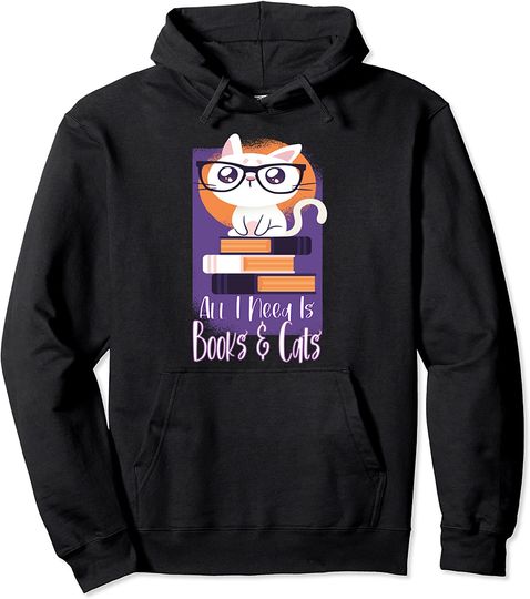All I Need Is Books And Cats Pastel Cat Art Pullover Hoodie