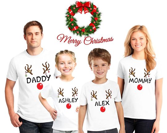 Reindeer Christmas Family Pajama Matching Shirts Custom