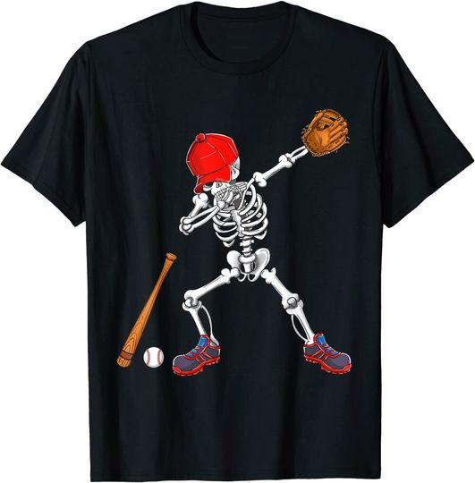 Halloween Baseball Dabbing Skeleton T-Shirt