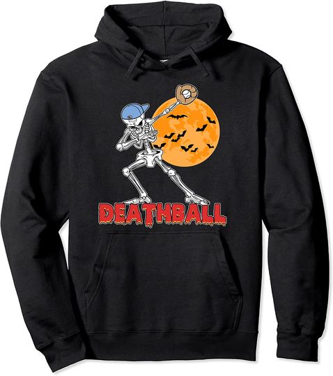 Dabbing Skeleton Baseball Player Deathball Halloween Pullover Hoodie