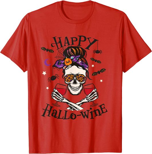 Happy Hallo-Wine Drinking Wine Lover Halloween Skull T-Shirt