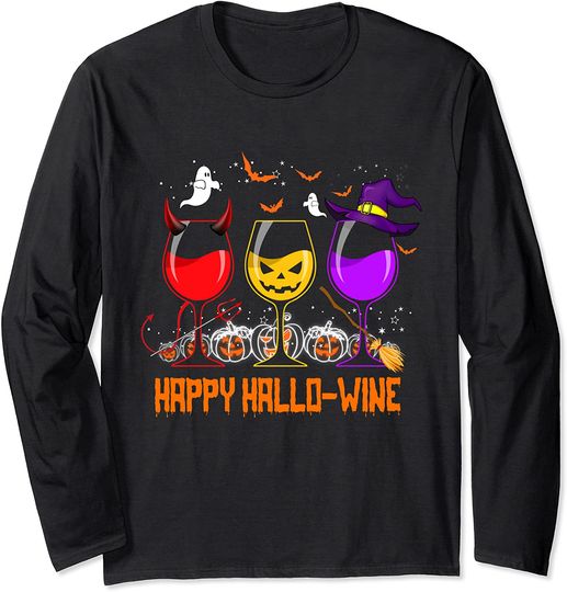 Happy Hallo-Wine Halloween Party Drinking Long Sleeve