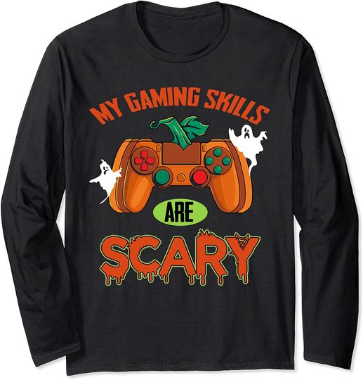 My Gaming Skills Are Scary Pumpkin Gamepad Cool Halloween Long Sleeve