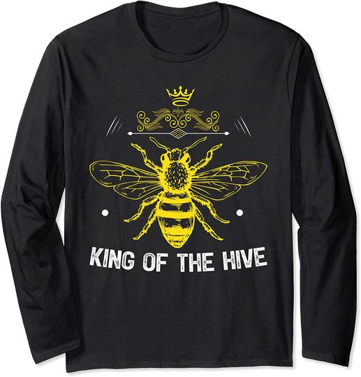 Funny Bee Lover King Of The Hive Beekeeper Long Sleeve T-Shirt