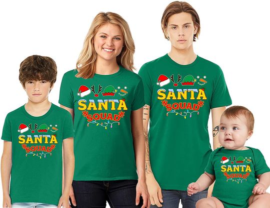 Merry Christmas Tree Santa Claus Believe Graphic Print Matching Family Xmas T-Shirt