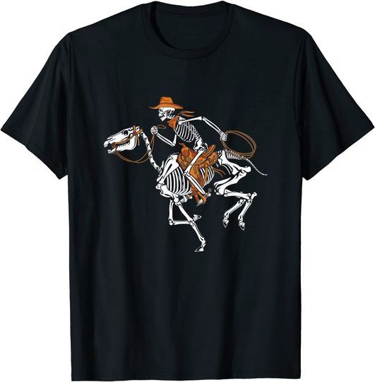 Skeleton Cowboy Riding Horse Halloween Rider Costume Men T-Shirt