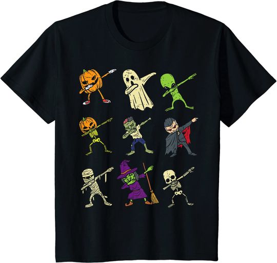 Kids Dab Pumpkin Skeleton Ghost Alien Zombie Halloween T-Shirt