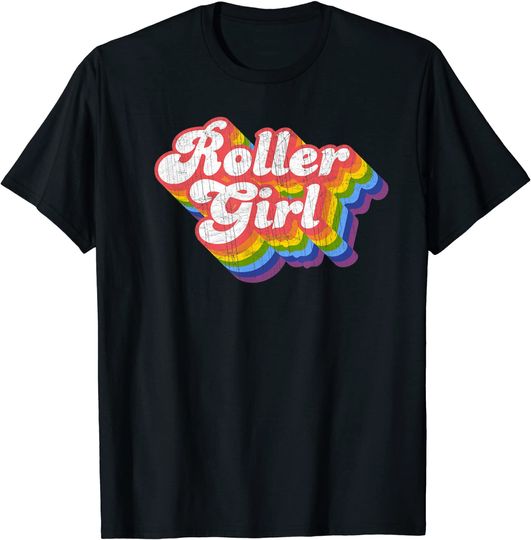 Disco 70s Retro Rainbow Roller Girl T-Shirt