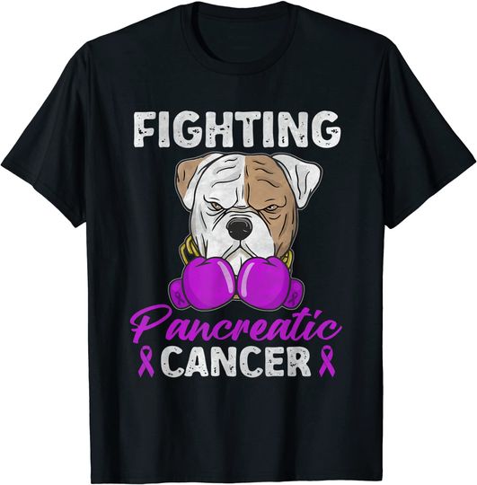 Purple Ribbon Boxing Gloves Pancreatic Cancer Awareness Dog T-Shirt