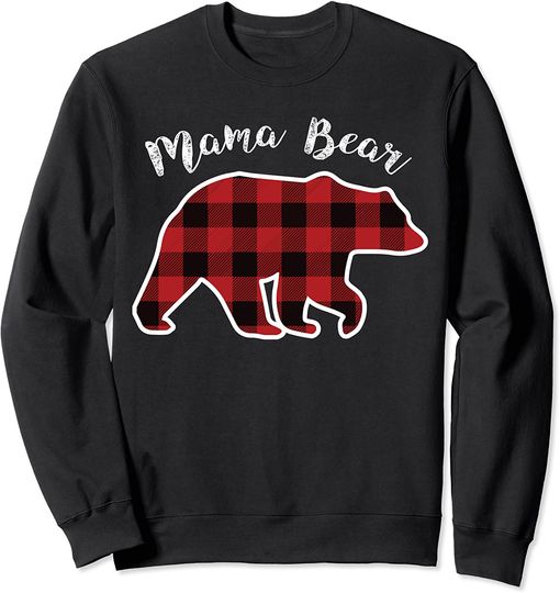 MAMA BEAR | Women Red Plaid Christmas Pajama Family Mom Gift Sweatshirt