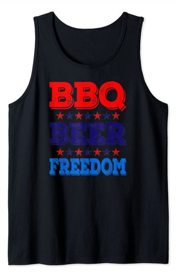 BBQ Beer Freedom Red White Blue Patriotic USA July 4 Tank Top