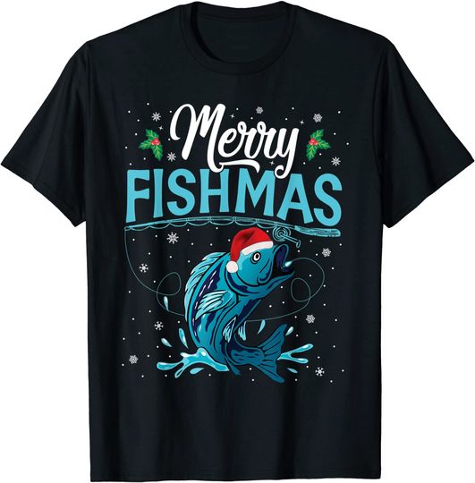 Funny Christmas Merry Fishmas Fishing Fisherman Xmas Gifts T-Shirt