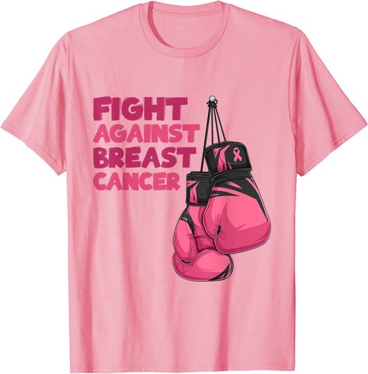 Fight Breast Cancer Awareness Month Boxing Gloves Ribbon T-Shirt
