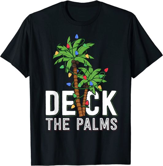 Deck The Palm Tree Lights Tropical Hawaii Family Christmas T-Shirt