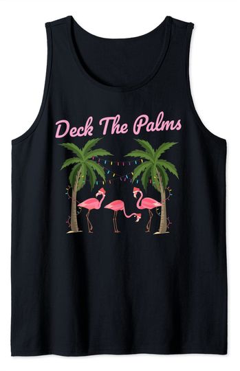 Tropical Christmas Florida Flamingo Deck the Palms Tank Top