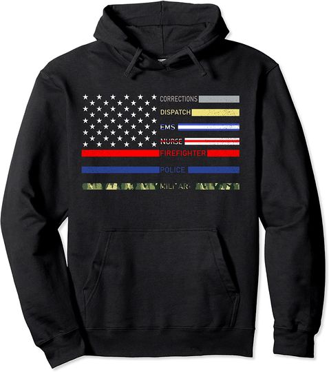 First Responders Corrections Dispatch EMS Nurse USA Flag Pullover Hoodie
